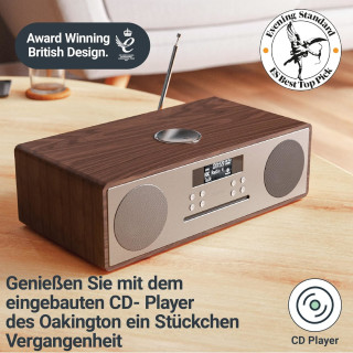 Majority Oakington Walnuss EU, All-in-One, DAB-Radio-CD-Player, AUX-In, UKW, USB und Bluetooth #G