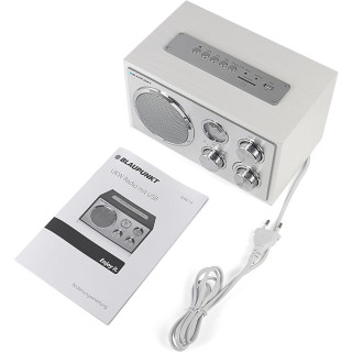 Blaupunkt RXN 19 WH Retro Radio, UKW FM Küchenradio, einfache Bedienung, Radio klein, Analog Tuner, USB-Port 2.0, SD Kartenleser, Antenne, Holz-Gehäuse, Nostalgie-Radio mit Netz-Kabel, Weiß, FREMDVERPACKUNG